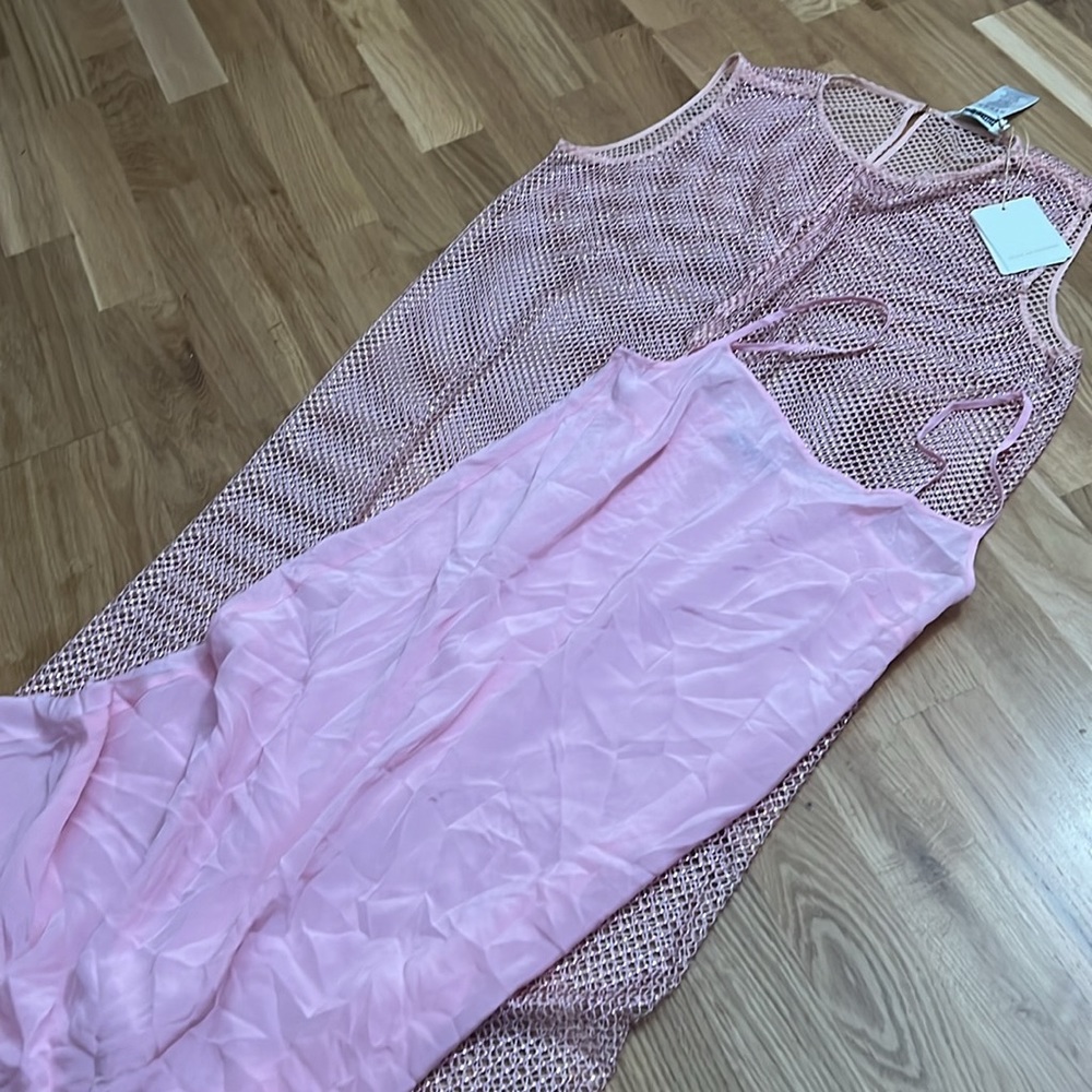 NWT Scanlan Theodore DIAMANTE MESH DRESS PALE PINK - Picture 7 of 13